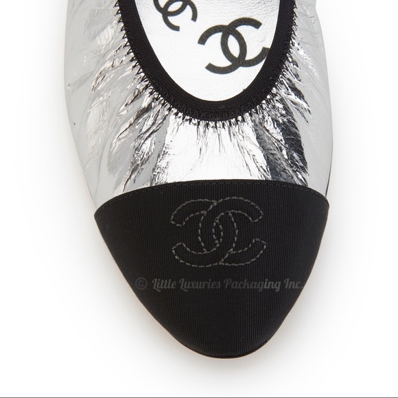 BRAND NEW Authentic Chanel Silver Ballet Flats - Picture 14 of 16
